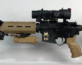 Spike's Tactical ST15 Rifle SN# 23532, Unknown Cal, GSG Laser/Light Combo With Remote Finger Control, Red/Green Dot Sight, Fiber Optic Peep Sight, Adjustable Stock, USMC Logo And Wording