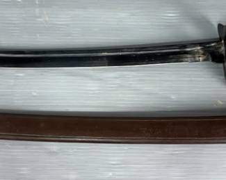Saber With Wood Handle, Clip Point, In Leather Sheath With Frog