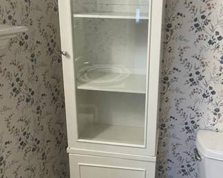 Tall White Bathroom Storage Cabinet with Glass Door and Drawers