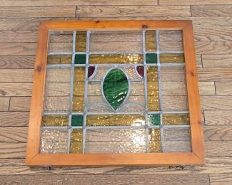Vintage Stained Glass Window Panel with Geometric Design