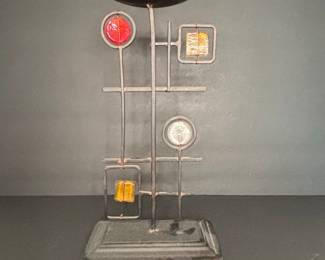 Mid-Century Modern Style Metal Candle Holder with Glass Inserts