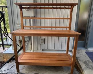 Wooden Potting Bench with Hooks