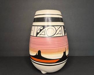 Vintage Pottery Vase with Desert Landscape
