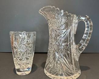 American Brilliant Period Cut Glass Water Set with Pitcher and Tumbler