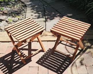 Folding Teak Slatted Stools