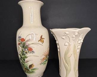 Lenox Lily of the Valley Vase and Otagiri Japan Bird and Chrysanthemum Vase