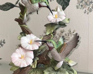Porcelain Hummingbird Figurine with Morning Glories