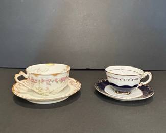 Haviland & Co. Limoges Tea Cup and Saucer with Cobalt Blue and Gold German Demitasse Cup and Saucer
