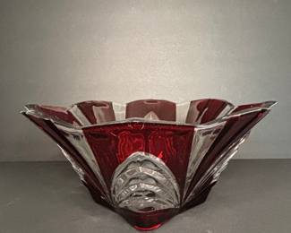 Soga Japan Ruby Red Cut to Clear Glass Bowl