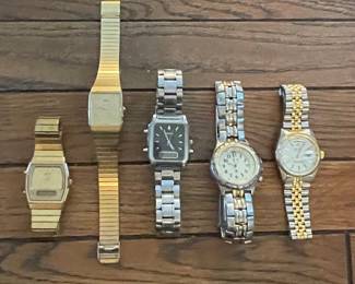 Collection of Vintage Wristwatches including Seiko, Guess, and Rolex Oyster Perpetual Day-Date