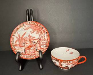 Japanese Porcelain Tea Cup and Saucer Set - Geisha Pattern