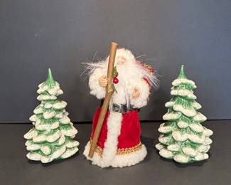Vintage Santa Claus Figurine with Ceramic Snowy Trees