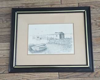 Coastal Marsh Landscape Pencil Drawing Signed Jo Ka