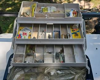 Woodstream Three-Tray Tackle Box with Vintage Fishing Lures