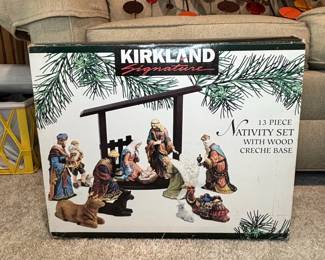 Kirkland Signature 13 Piece Porcelain Nativity Set with Wood Creche Base