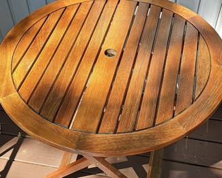 Teak Round Folding Bistro Table with Umbrella Hole