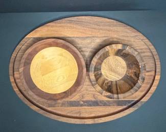 Mid-Century Modern Teak Divided Serving Tray with Bowls