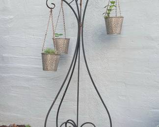 Wrought Iron Triple Hanging Plant Stand with Scrollwork