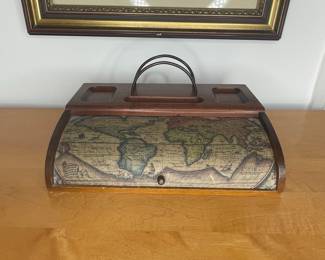Vintage World Map Roll-Top Desk Organizer Box