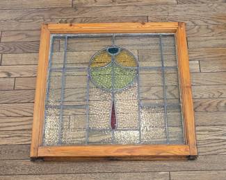 Vintage Geometric Stained Glass Window Panel