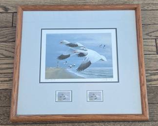 North Carolina Waterfowl Conservation Print with Stamps by Louis Frisino
