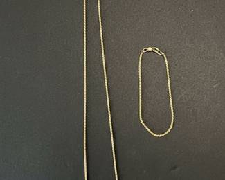 14k Yellow Gold Rope Chain Necklace and Bracelet