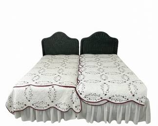 Wicker Twin Headboards with Floral Quilts