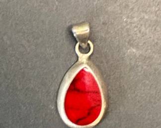 Sterling Silver Red Teardrop Pendant