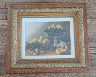 Vintage Still Life Fruit Oil Painting in Ornate Frame