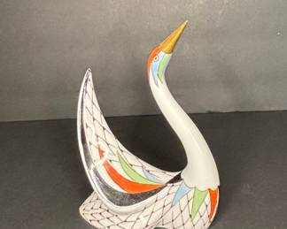 Hollóháza Porcelain Swan Figurine with Fishnet Pattern