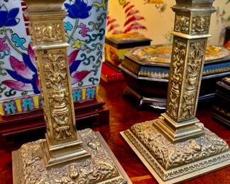 19th C gilt bronze candlesticks