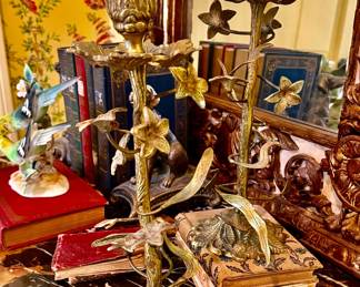 Circa 1880 gilt bronze Italian candle stands