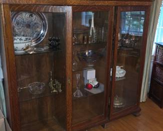3 glass door oak display cabinet