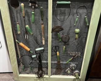 Vintage window with vintage utensils