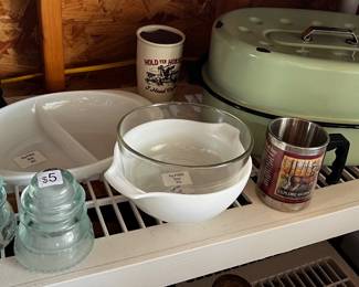 Vintage Pyrex and enamelware