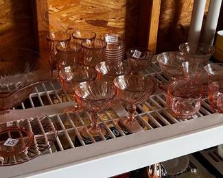 Various patterns of pink depression glass