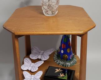 Mid-Century Modern Hexagonal Side Table with Shelf