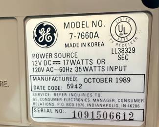 GE Spacemaker 7-7660A Under-Cabinet TV/Radio