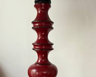 Pair of Red Turned Wood Style Table Lamps