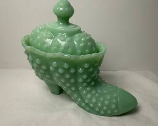 Mosser Jadeite Hobnail Glass Shoe Covered Dish