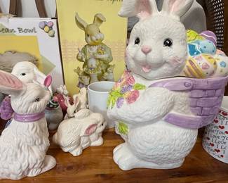 Easter Bunny Cookie Jar & Figurines Collection