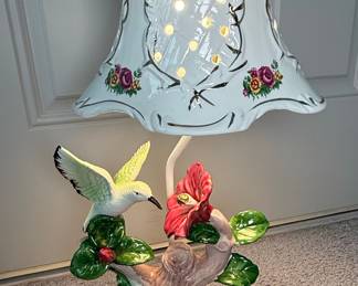 Hummingbird and Hibiscus Ceramic Table Lamp