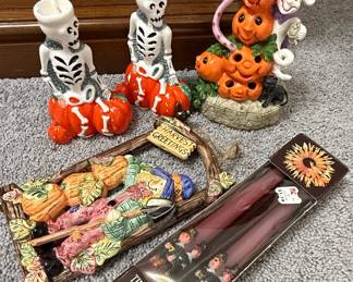 Halloween Skeleton & Pumpkin Decor Lot