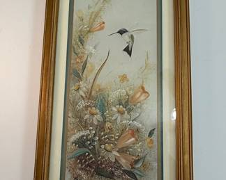 Teri Signed Floral Hummingbird Wall Art