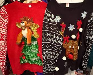 Pair of Novelty Reindeer Christmas Sweaters