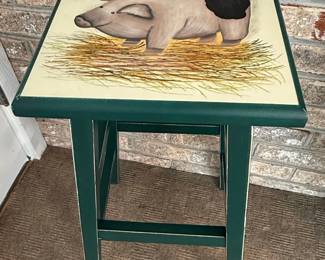 Hand-Painted Folk Art Style Pig Stool