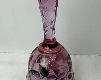 Fenton Hand Painted Pink Floral Glass Bell