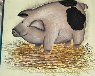 Hand-Painted Folk Art Style Pig Stool