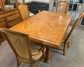 Oak Dining Set with Cane Back Chairs