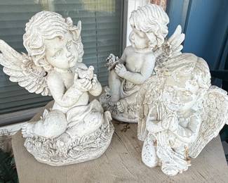 Set of 3 Cast Concrete Cherub Garden Statues